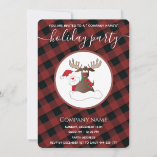 Plaid Santa reindeer  holiday party corporate Invitation