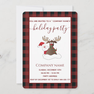 Plaid Santa reindeer  holiday party corporate Invitation