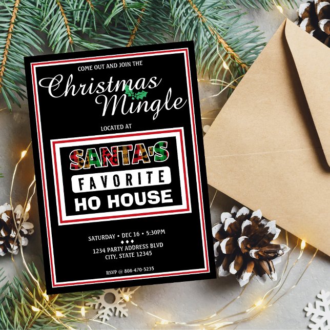 Plaid Santa's Favourite Ho House Funny Christmas Invitation (Plaid Santa's Favorite Ho House Funny Christmas Invitation)