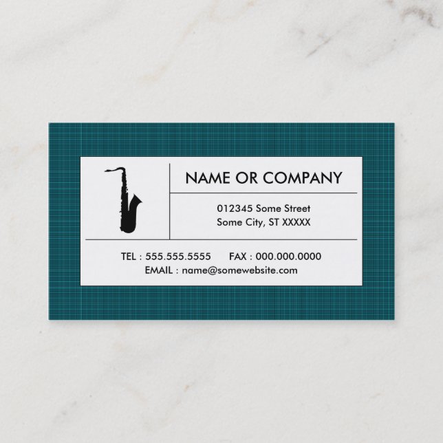 plaid saxophone business card (Front)