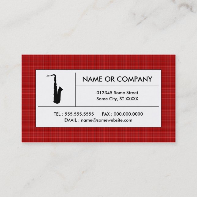 plaid saxophone business card (Front)
