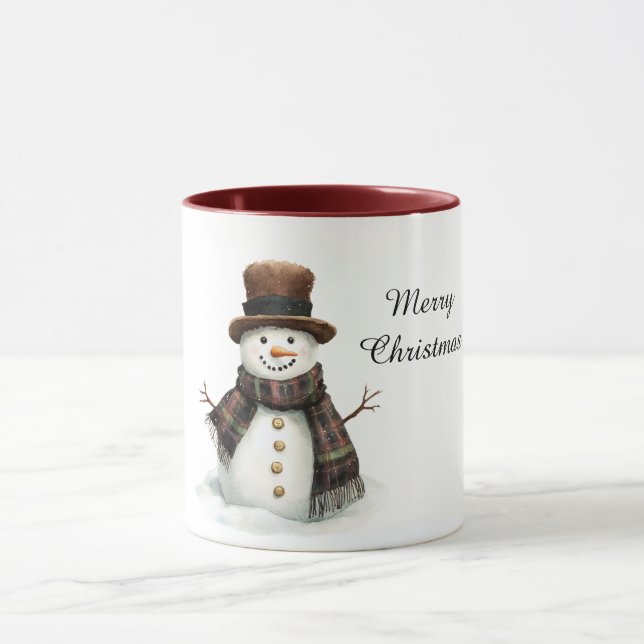 Plaid Scarf Snowman Christmas Mug (Center)