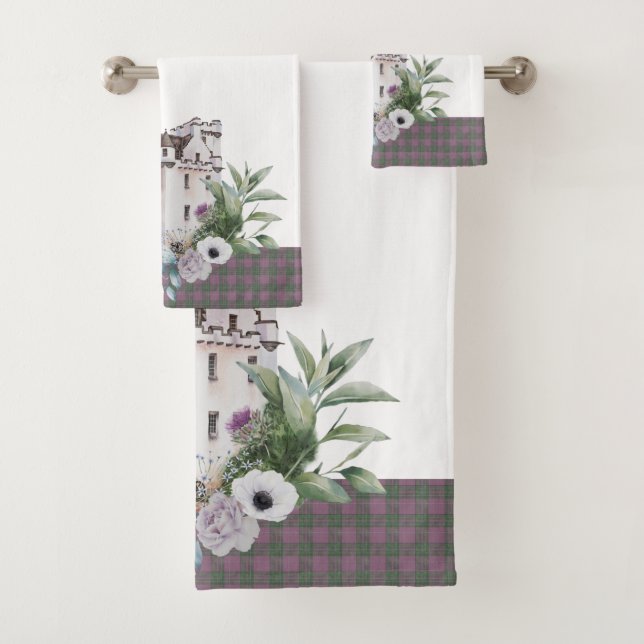 Plaid Scottish Castle With Birds and Flowers Bath Towel Set (Insitu)