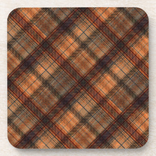 Plaid Scottish tartan brown orange black classic Coaster