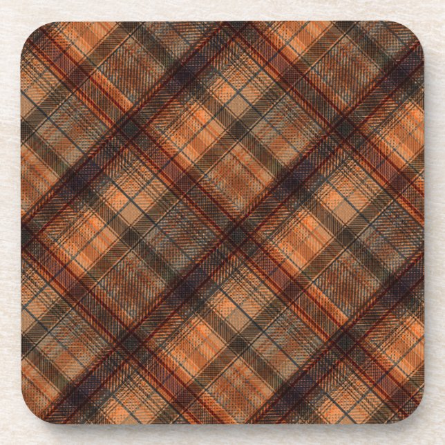 Plaid Scottish tartan brown orange black classic Coaster (Front)