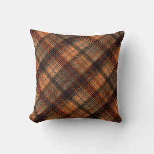 Plaid Scottish tartan brown orange black classic Cushion