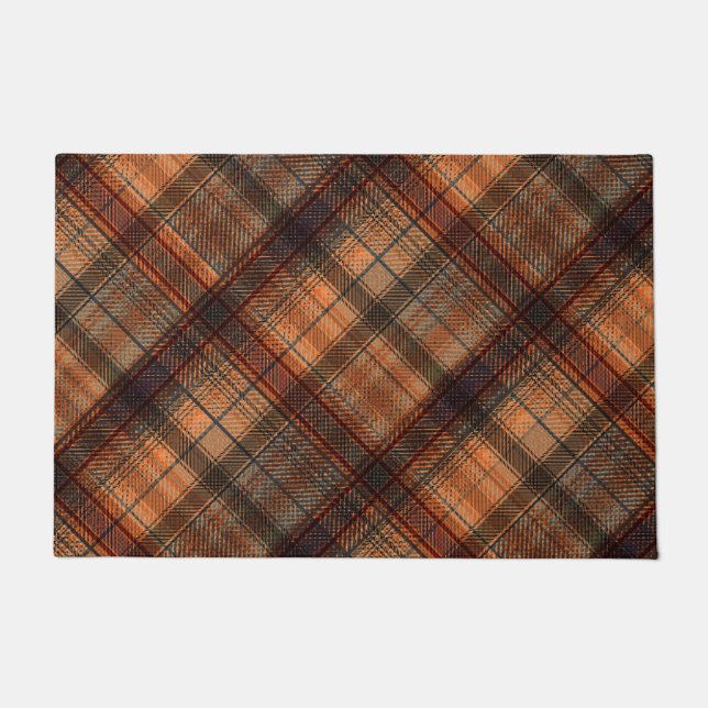 Plaid Scottish tartan brown orange black classic Doormat (Front)