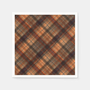 Plaid Scottish tartan brown orange black classic Napkin