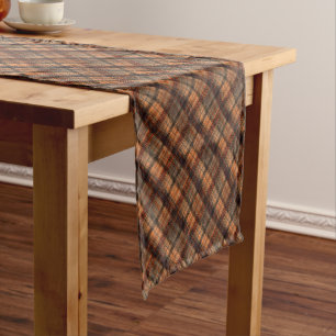 Plaid Scottish tartan brown orange black classic Short Table Runner