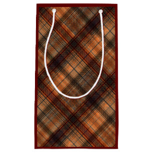 Plaid Scottish tartan brown orange black classic Small Gift Bag
