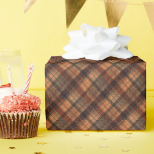 Plaid Scottish tartan brown orange black classic Wrapping Paper