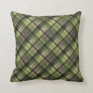 Plaid Scottish tartan green black classic Cushion