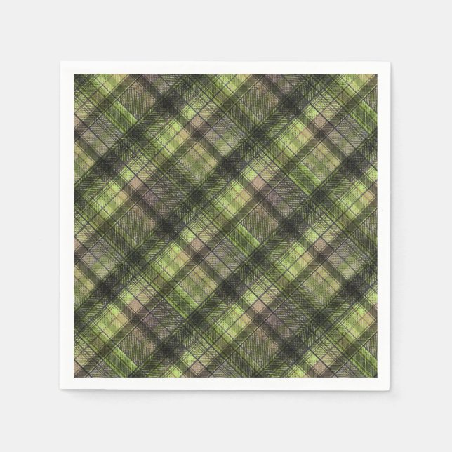 Plaid Scottish tartan green black classic Napkin (Front)