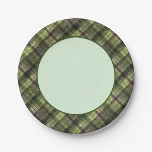 Plaid Scottish tartan green black classic Paper Plate
