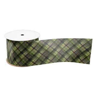 Plaid Scottish tartan green black classic Satin Ribbon