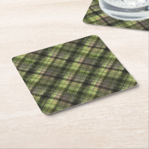 Plaid Scottish tartan green black classic Square Paper Coaster
