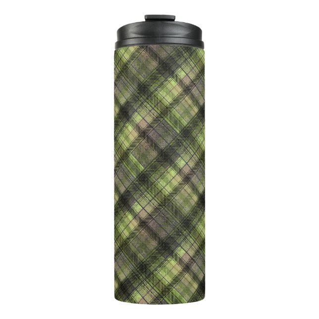 Plaid Scottish tartan green black classic Thermal Tumbler (Front)