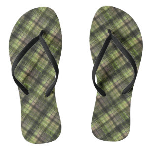 Plaid Scottish tartan green black classic Thongs
