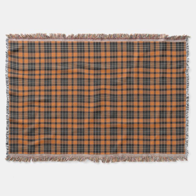 Plaid Scottish Tartan Orange Black Pattern Throw Blanket (Front)
