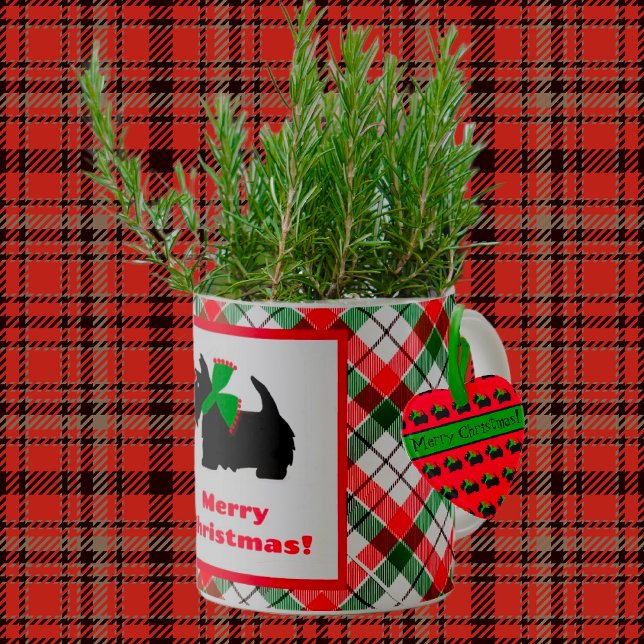 Plaid Scotty Dog Merry Christmas Coffee Mug (Add a fresh rosemary plant and a mug becomes an instant thoughtful hostess gift!)