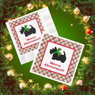 Plaid Scotty Dog Merry Christmas Gift Ideas Napkin