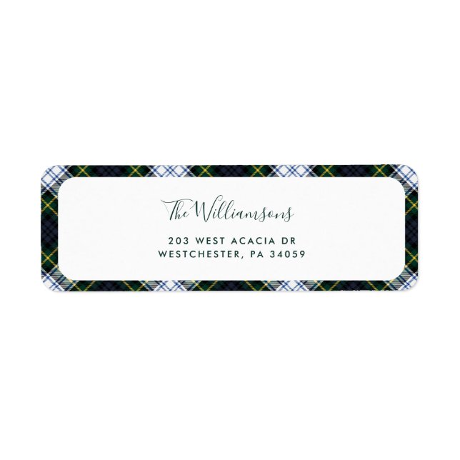 Plaid Script Christmas Holiday Return Address Label (Front)