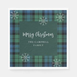 Plaid Script Green Blue Campbell Tartan Paper Napkin