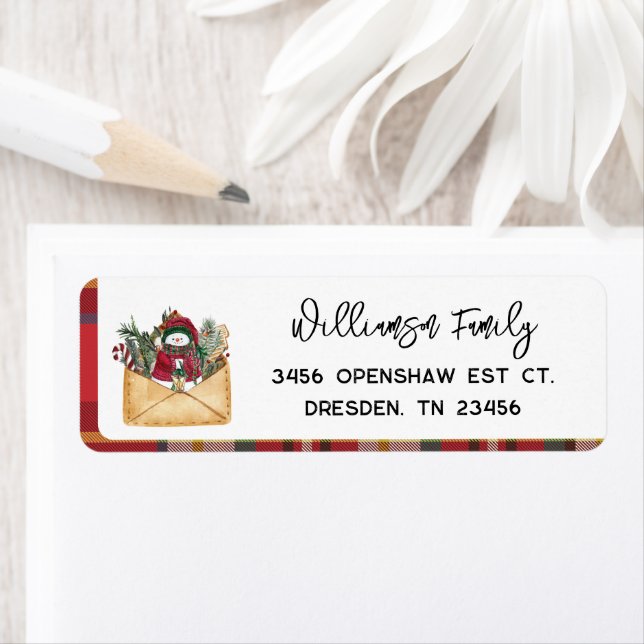 Plaid Script Holidays Family Name Return Address Label (Insitu)