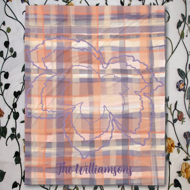  Plaid script name orange purple cream fall leaves Fleece Blanket (Creator Uploaded)