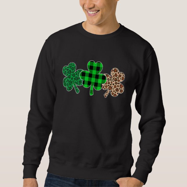 Plaid Shamrock Leopard Camouflage Funny St Ptricks Sweatshirt (Front)