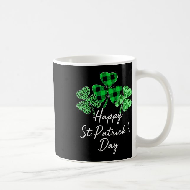 Plaid Shamrock Leopard Camouflage Happy St Patrick Coffee Mug (Right)