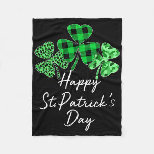 Plaid Shamrock Leopard Camouflage Happy St Patrick Fleece Blanket