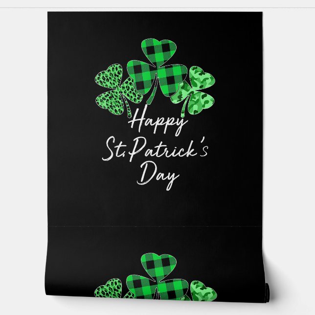 Plaid Shamrock Leopard Camouflage Happy St Patrick Wallpaper (Unrolling)