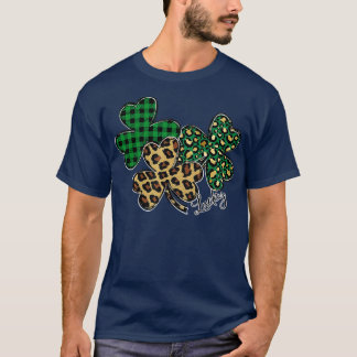 Plaid Shamrock Leopard Cheetah Lucky St Patricks D T-Shirt