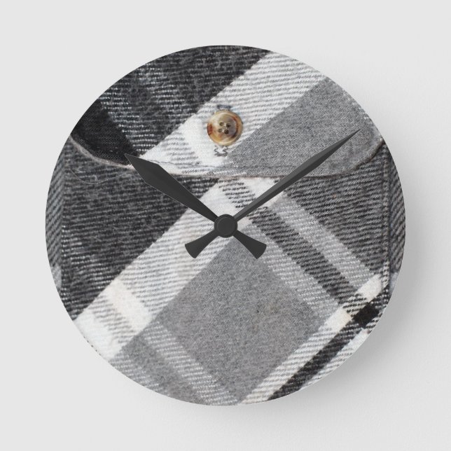 Plaid Shirt / Flannel Shirt pattern Round Clock (Front)