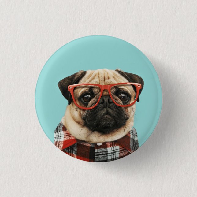 Plaid Shirt Pug 3 Cm Round Badge (Front)