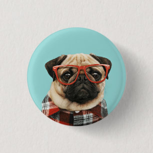 Plaid Shirt Pug 3 Cm Round Badge