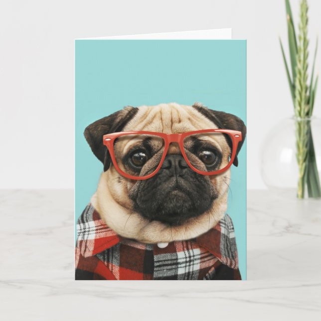 Plaid Shirt Pug Card (Front)