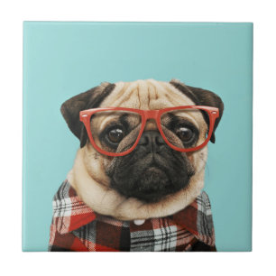 Plaid Shirt Pug Ceramic Tile