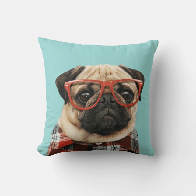 Plaid Shirt Pug Cushion (Front)