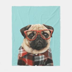 Plaid Shirt Pug Fleece Blanket
