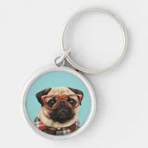 Plaid Shirt Pug Key Ring