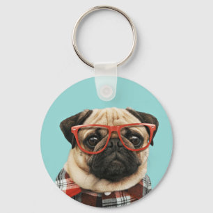 Plaid Shirt Pug Key Ring