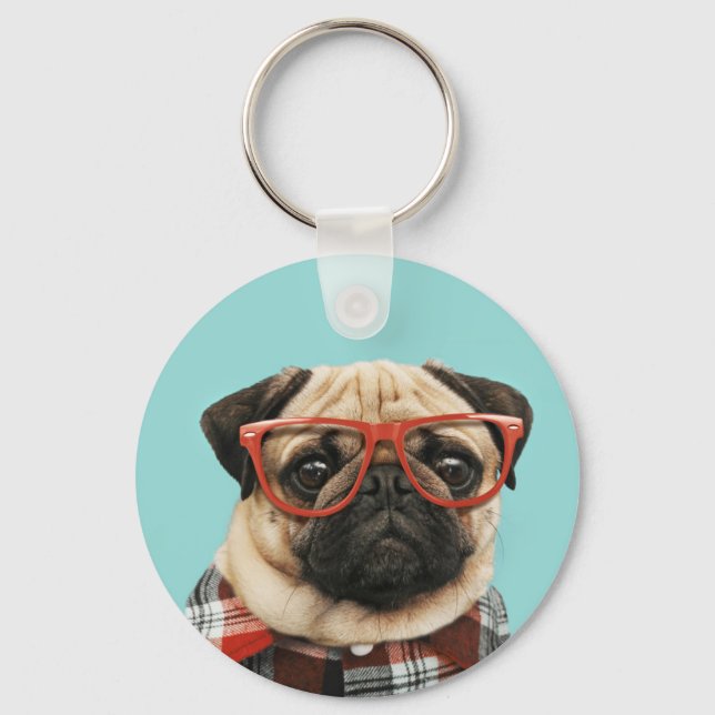 Plaid Shirt Pug Key Ring (Front)