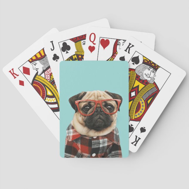 Plaid Shirt Pug Playing Cards (Back)