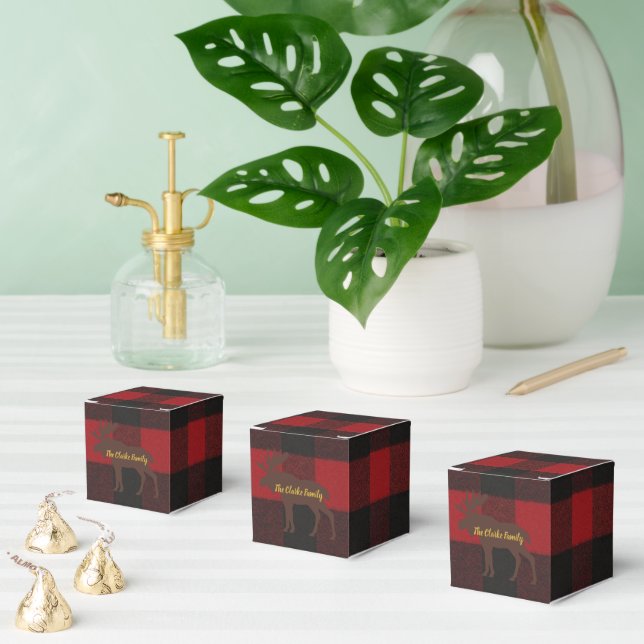 Plaid Ski Lodge Moose Holiday Party Favour Box (Multiple)