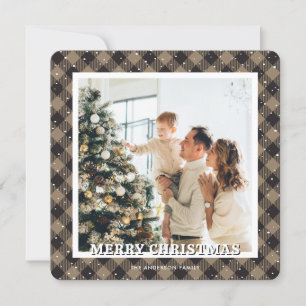 Plaid Snow Photo Merry Christmas Card