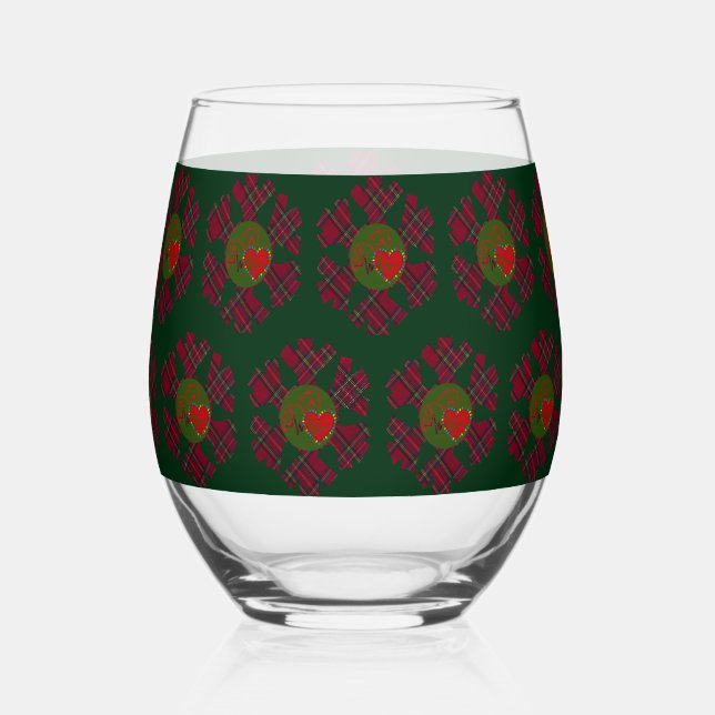 Plaid Snowflake Glassware Stemless Wine Glass (Front)