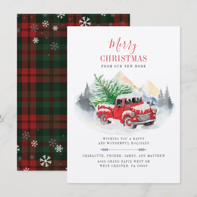 Plaid Snowflake Holiday Moving Announcement (Front/Back)