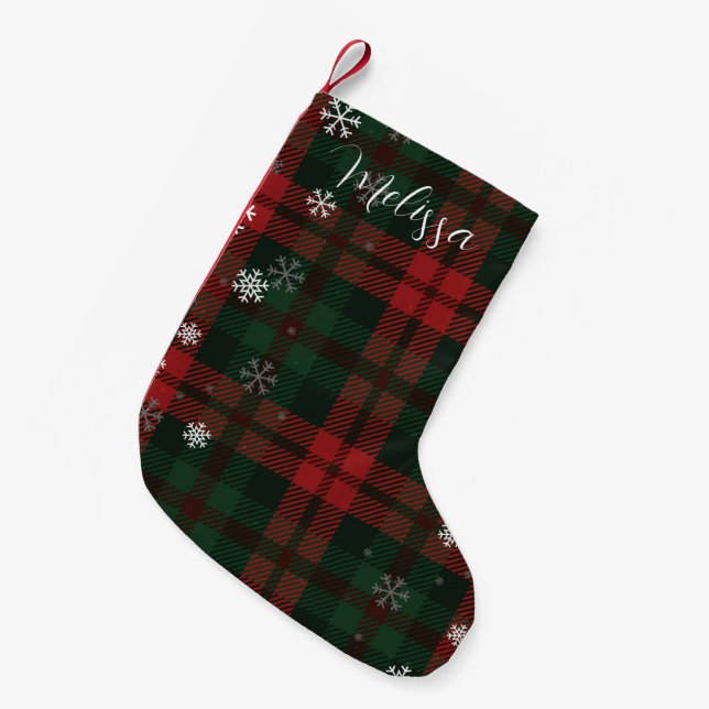 Plaid Snowflakes Christmas Holidays Personalised Small Christmas Stocking (Front (Hanging))